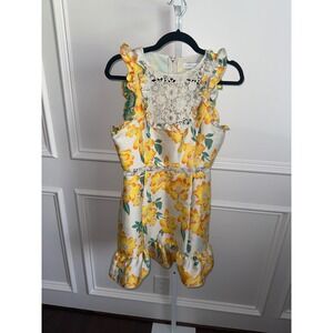 Endless Rose Yellow Flower High Neck Lace Midid Length Dress/rare